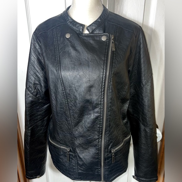 J2 by JouJou Vegan Leather Jacket  Faux Leather Moto Jacket Black Women’s M - Picture 1 of 3